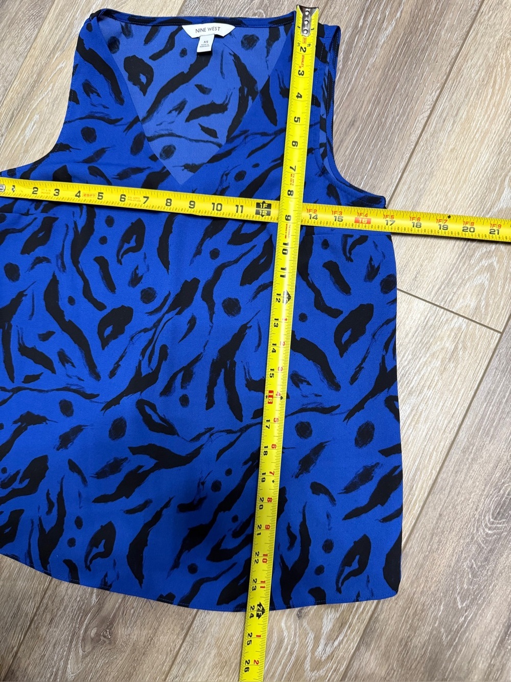 #19)  Nine West Royal Blue & Black Animal-Print V-Neck Sleeveless Top